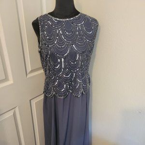 J Kara grey mercury beaded gown 14p